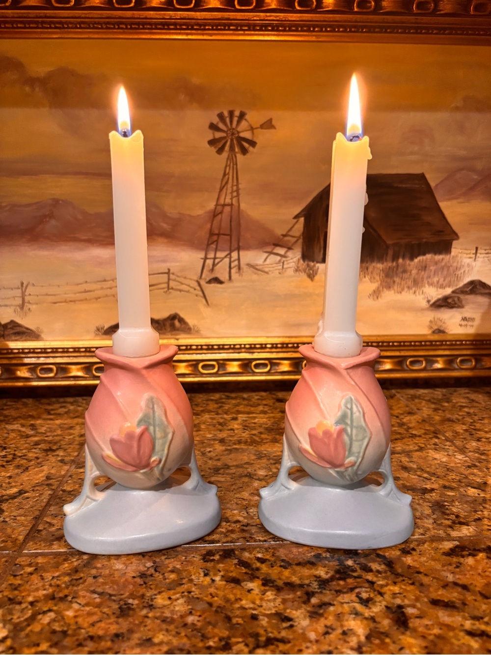 Pair of Pink Floral Ceramic Candle Holders by Home Accents Candles & Holders